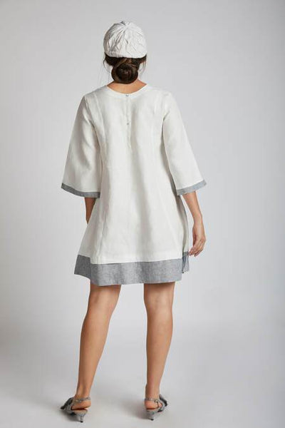 Women's Natural Hemp Panelled Flared Dress - White