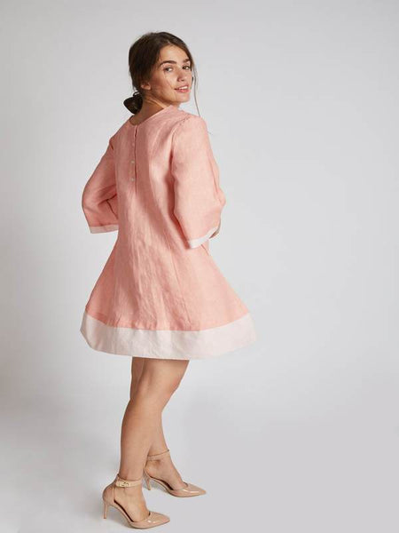 Women's Natural Hemp Panelled Flared Dress - Peach