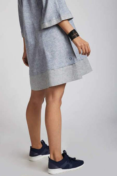 Women's Natural Hemp Panelled Flared Dress - Blue Melange
