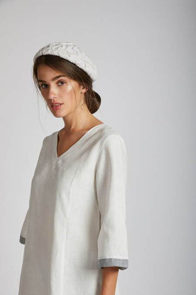 Women's Natural Hemp Panelled Flared Dress - White