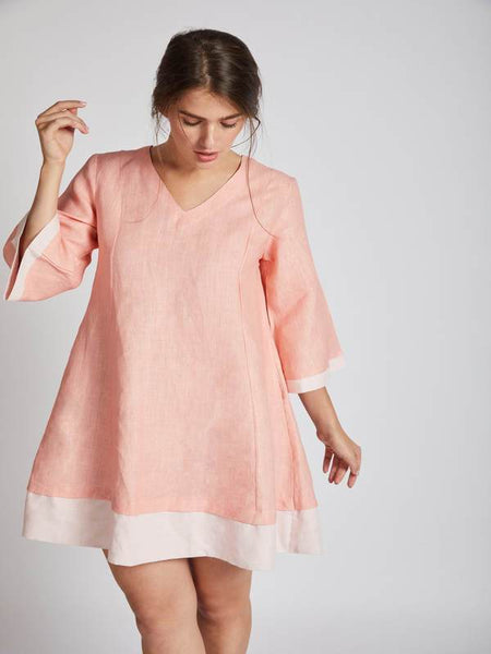 Women's Natural Hemp Panelled Flared Dress - Peach