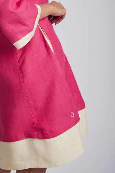 Women's Natural Hemp Panelled Flared Dress - Hot Pink