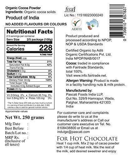 Organic and Fairtrade Unsweetened Cacao Powder, 250g
