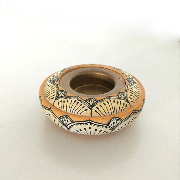 Handpainted  Pattachitra Tealight Holder (Yellow and White )
