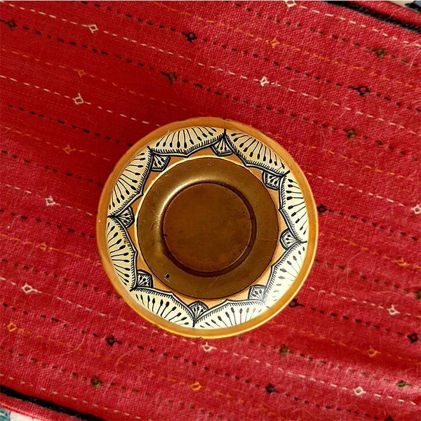 Handpainted  Pattachitra Tealight Holder (Yellow and White )