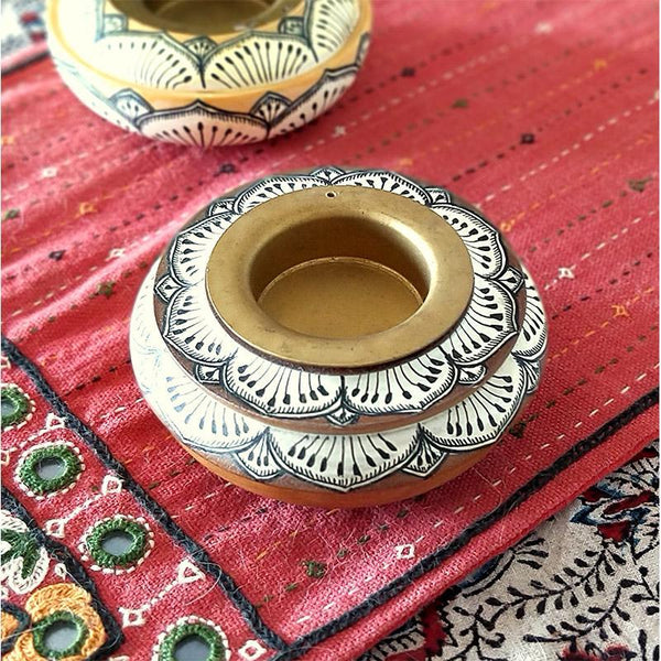 Handpainted  Pattachitra Tealight Holder ( Double Flower Design)
