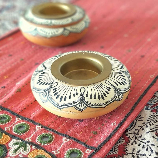 Handpainted  Pattachitra Tealight Holder ( Single Flower Design)