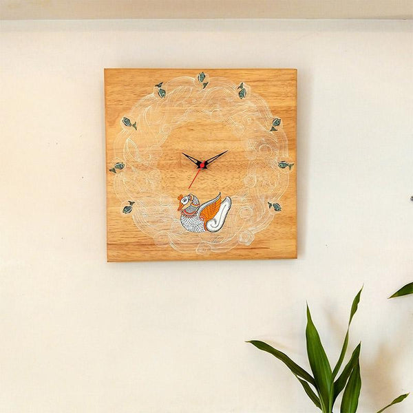 Handpainted Pattachitra Wooden Square Wall Clock