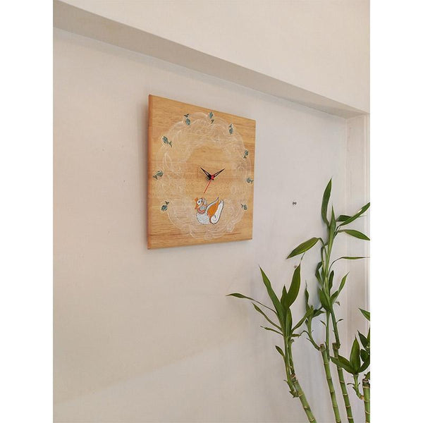 Handpainted Pattachitra Wooden Square Wall Clock