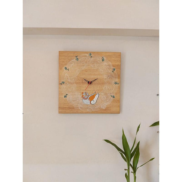 Handpainted Pattachitra Wooden Square Wall Clock