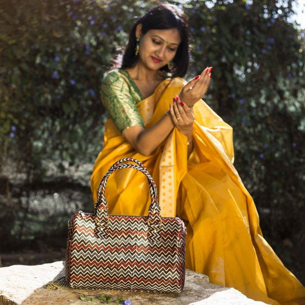 Naturally Dyed Patterned Ajrakh Duffle Bag