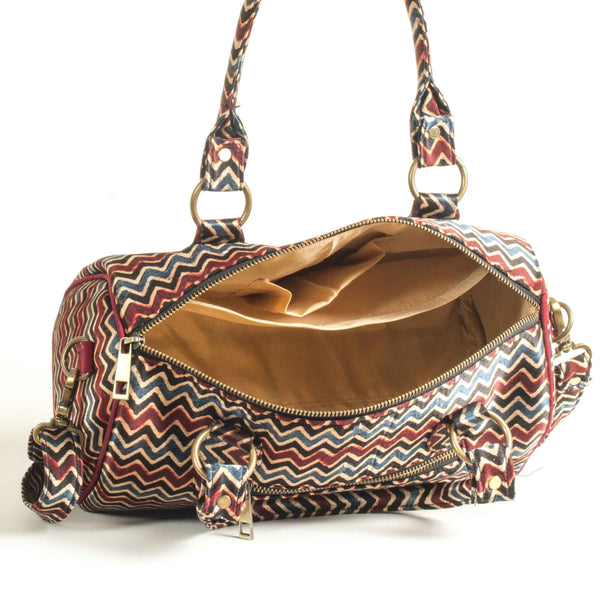 Naturally Dyed Patterned Ajrakh Duffle Bag