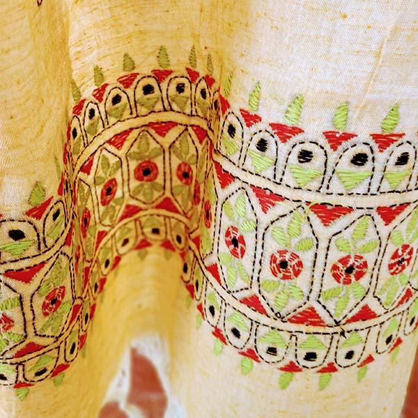 Peach Silk Cotton Kantha work Stole