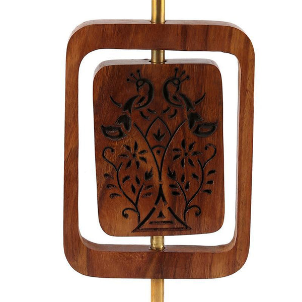 Peacock Hand Engraved Wooden Table Lamp