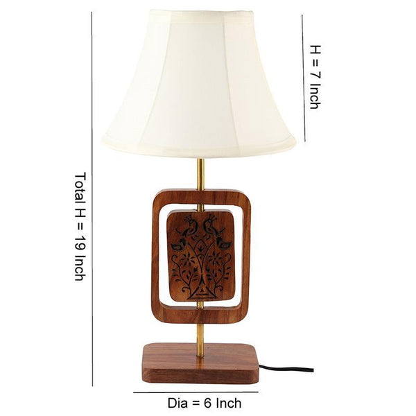 Peacock Hand Engraved Wooden Table Lamp