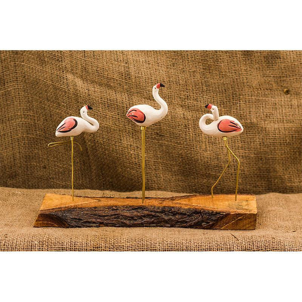 Handmade Wooden Decorative Bird Stand - Flamingo Mount