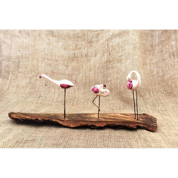 Handmade Wooden Decorative Bird Stand - Flamingo Mount