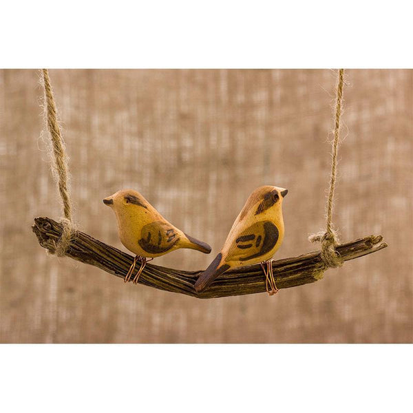 Handmade Wooden Bird Hanging - House Sparrows