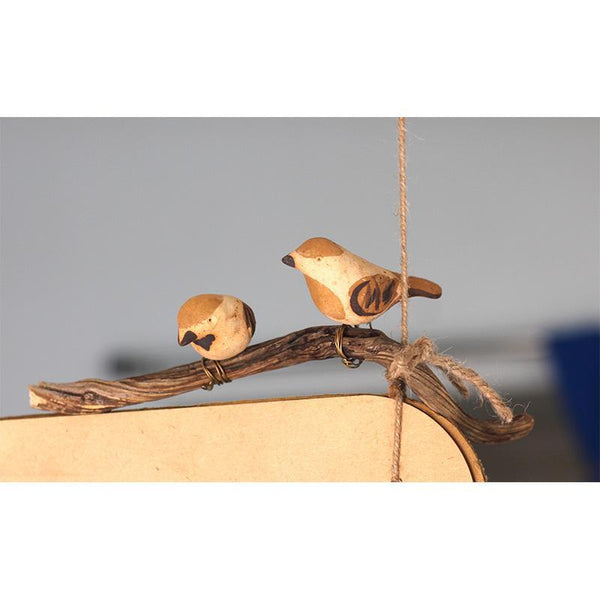 Handmade Wooden Bird Hanging - House Sparrows