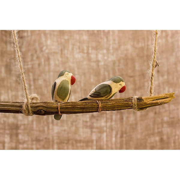 Handmade Wooden Bird Hanging - Parrots