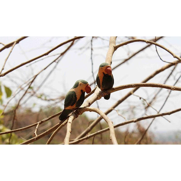 Handmade Wooden Bird Hanging - Parrots