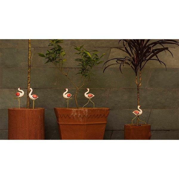 Handmade Bird Plant Poker - Resting Flamingo