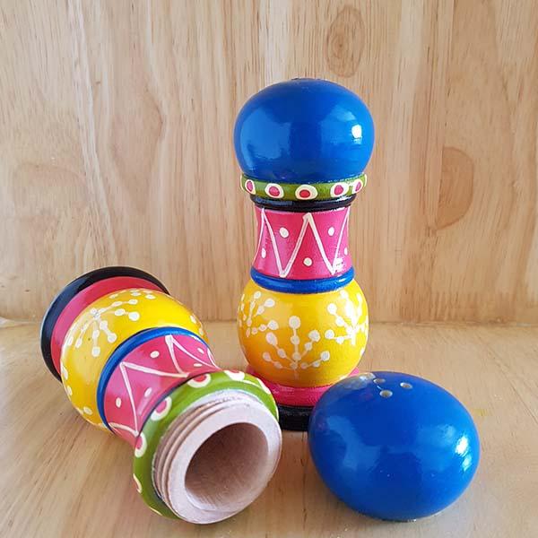 Handcarved Salt and Pepper Shakers with Banarasi Woodwork (1 Pair)