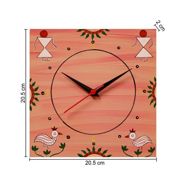 Hand Painted Warli Wall Clock - Pink
