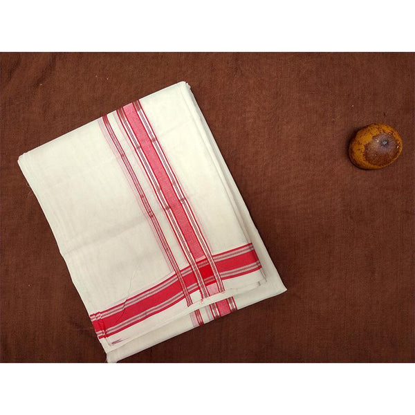 Premium Dhoti Handcrafted by Traditional Weavers of Chennimalai village - Half White