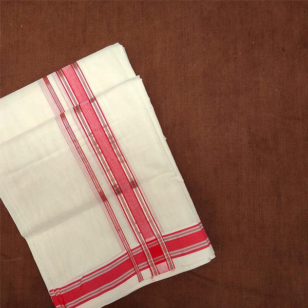 Premium Dhoti Handcrafted by Traditional Weavers of Chennimalai village - Half White