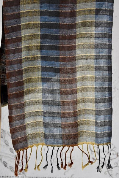 Handwoven, Naturally Dyed Pure Silk Scarf  - Maroon, Green and Blue