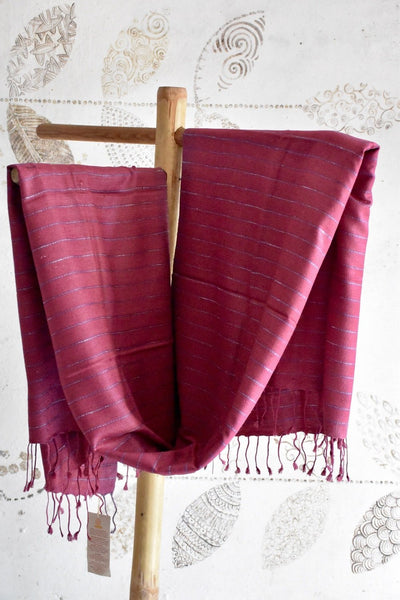 Handwoven, Naturally Dyed Pure Silk Shawl - Pink With White Stripes