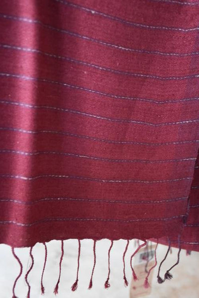 Handwoven, Naturally Dyed Pure Silk Shawl - Pink With White Stripes