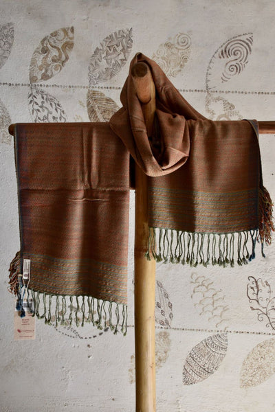 Handwoven, Naturally Dyed Pure Silk Stole - Brown and Grey
