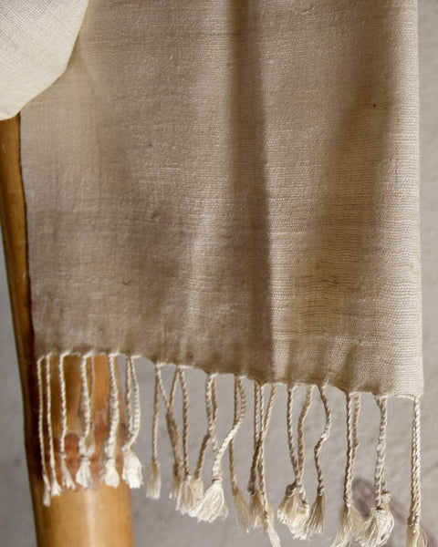 Handwoven, Naturally Dyed Pure Silk Stole - Off-White