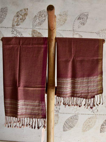 Handwoven, Naturally Dyed Pure Silk Stole - Pink and Mustard