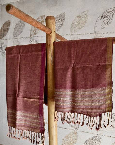 Handwoven, Naturally Dyed Pure Silk Stole - Pink and Mustard