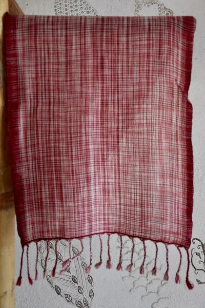 Handwoven, Naturally Dyed Pure Wool Scarf - Red
