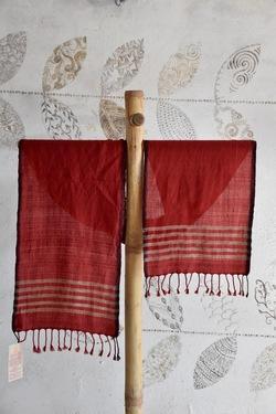 Handwoven, Naturally Dyed Pure Wool Scarf - Red and Cream