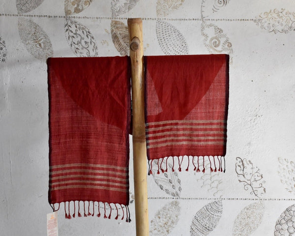 Handwoven, Naturally Dyed Pure Wool Scarf - Red and Cream