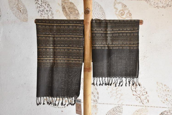 Handwoven, Naturally Dyed Pure Wool Stole - Grey and Cream
