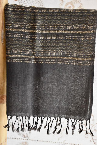 Handwoven, Naturally Dyed Pure Wool Stole - Grey and Cream