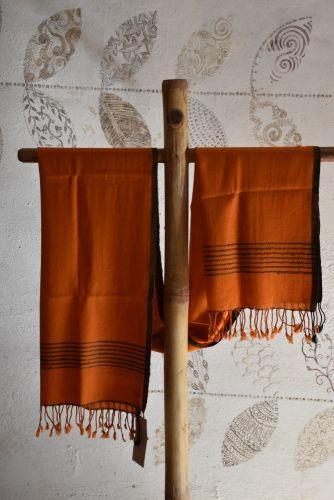 Handwoven, Naturally Dyed Pure Wool Stole - Orange and Black