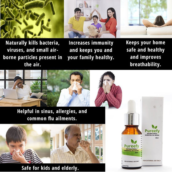 Pureefy Antibacterial Essential Oil (With Reeds), 250 gm