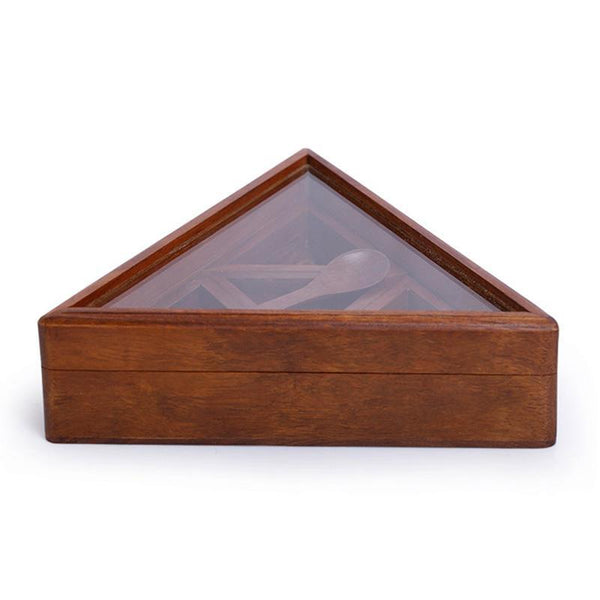 Hand-Carved Sheesham Wood Spice Box - Pyramid-Shaped created by Traditional Artisans