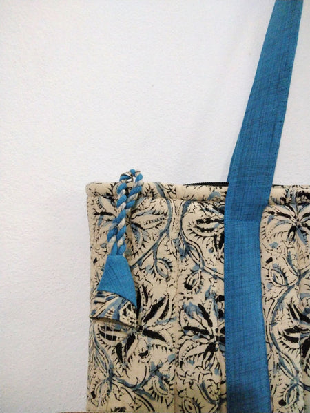 Quilted Laptop Bag (Blue)- Created by Women Artisans