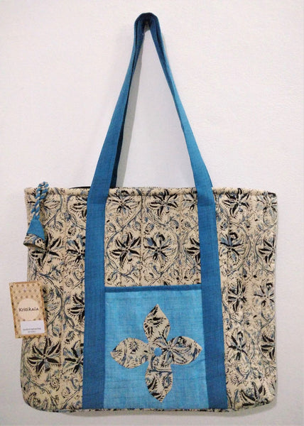 Quilted Laptop Bag (Blue)- Created by Women Artisans