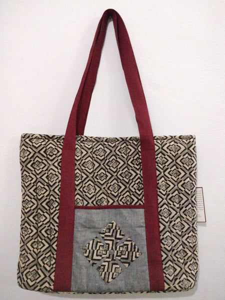 Quilted Laptop Bag (Maroon) Created by Women Artisans