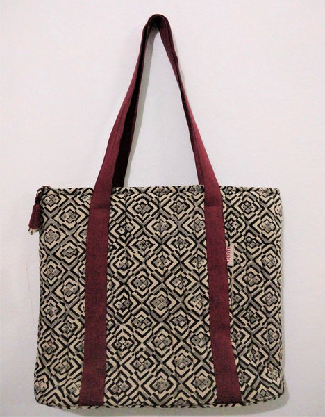 Quilted Laptop Bag (Maroon) Created by Women Artisans