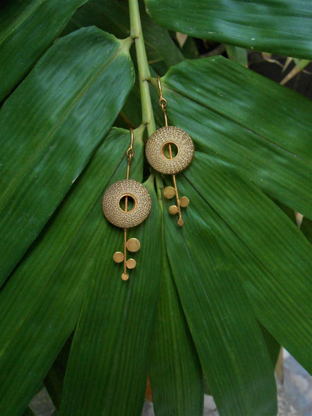 Rhea Handcrafted Gold Earrings (RG-1) in Bamboo and Gold-plated Brass